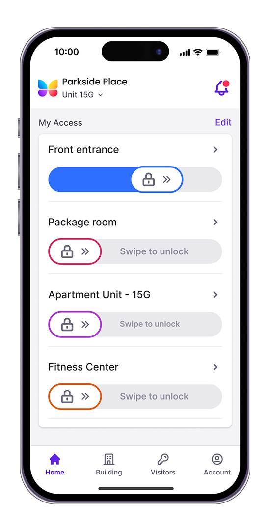 ButterflyMX mobile app unlocking a door